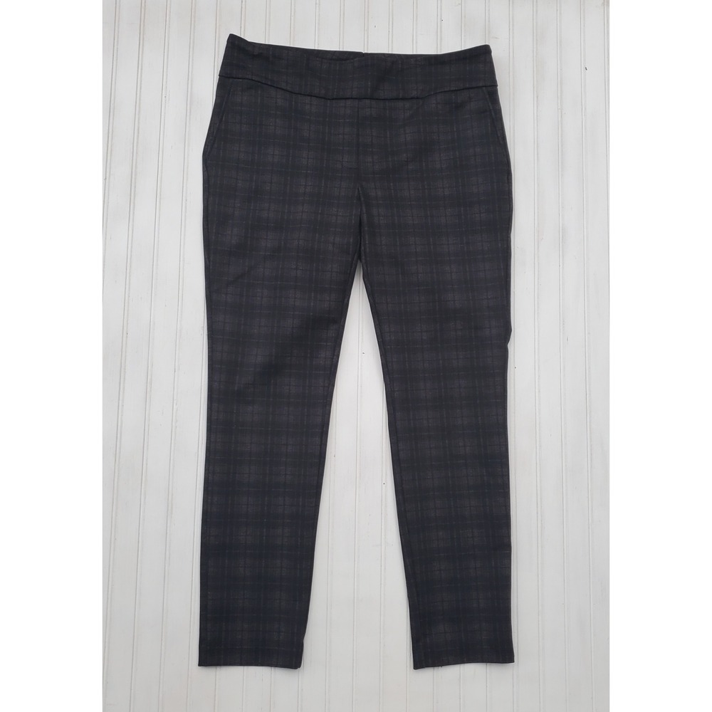 Dalia Womens Plaid Pull On Dress Pants Grey Black Slim Leg Stretch L D4969-E2668
